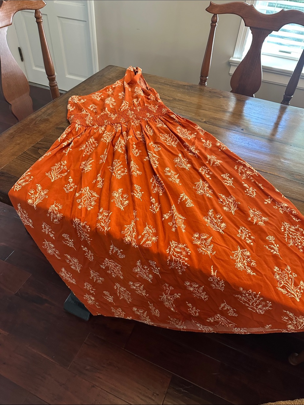 Rust Floral Maxi Skirt with Elastic Waist